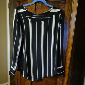 Ann Taylor Black and White Striped Blouse Medium